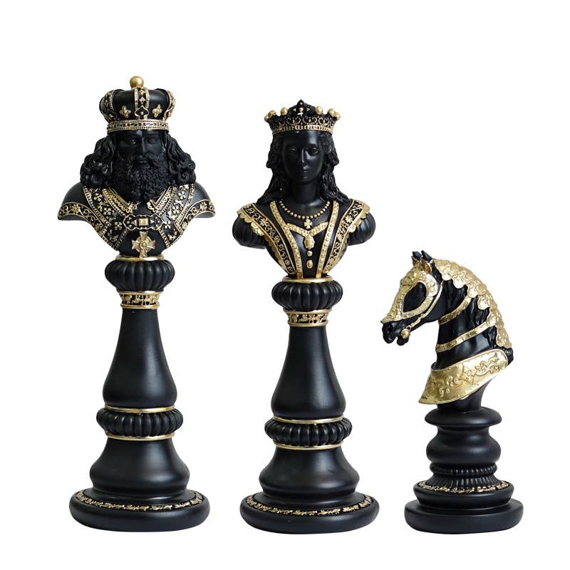 Elegant Resin Chess Piece Figurine Set King Queen Horse