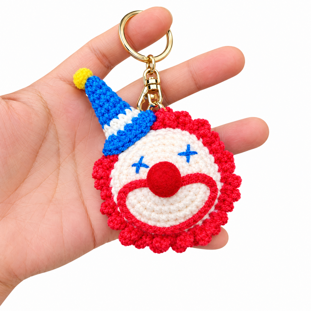 Crochet Clown Face Keychain Colorful Smiley Bag Charm