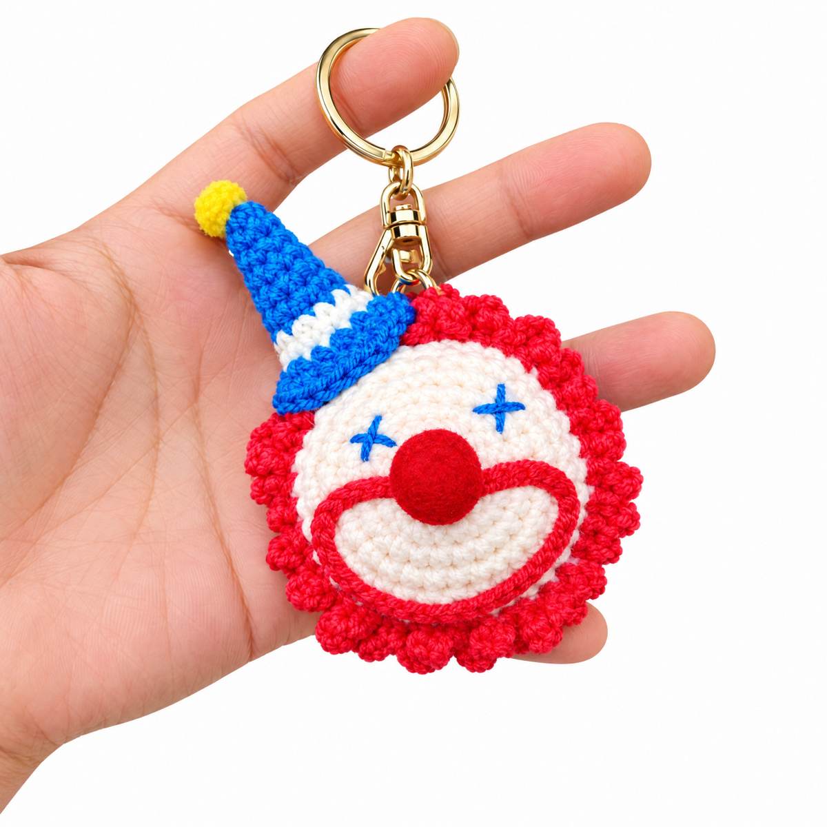 Crochet Clown Face Keychain Colorful Smiley Bag Charm