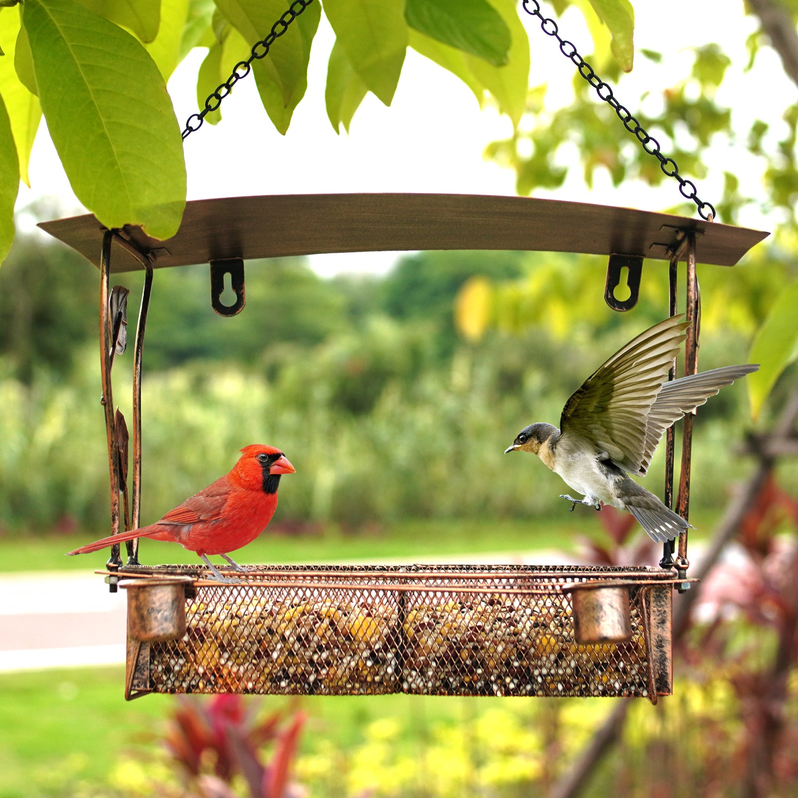 Metal Leaf Hanging Bird Feeder Outdoor Garden Decor