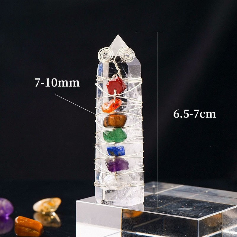 Crystal Stone Column Decor with Colorful Chips and Metal Wire