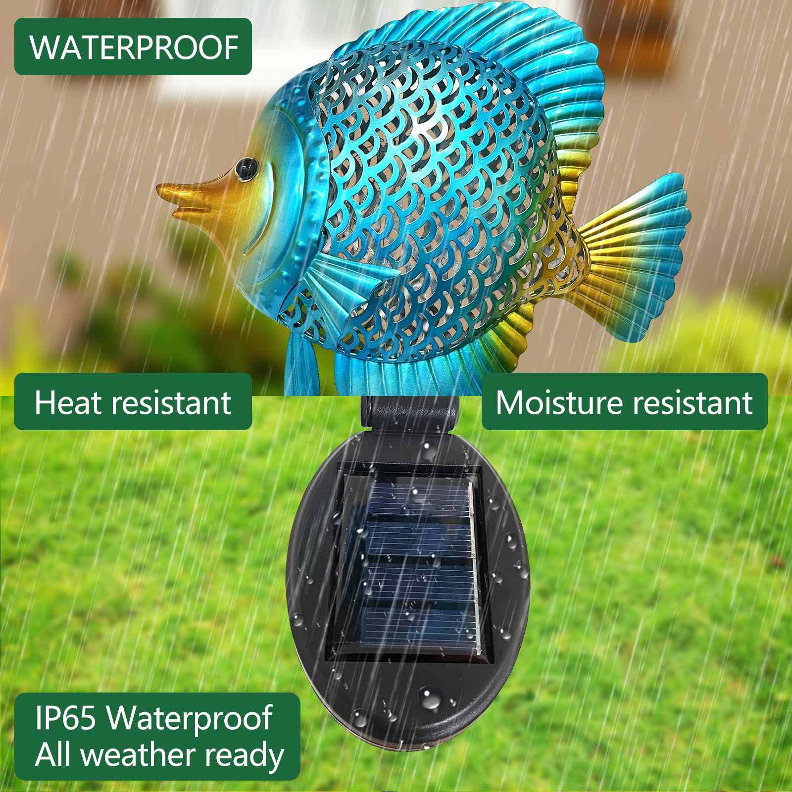 Solar Metal Fish Garden Stake Light 36 Inch Outdoor Decor