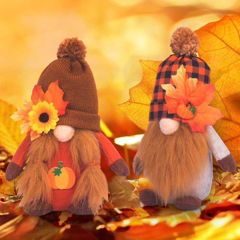 Autumn Harvest Gnome Plush Couple Fall Home Decor Set