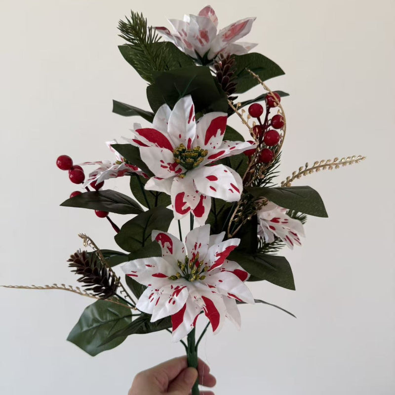 Artificial Poinsettia Christmas Flower Arrangement with Pine Berry Accents