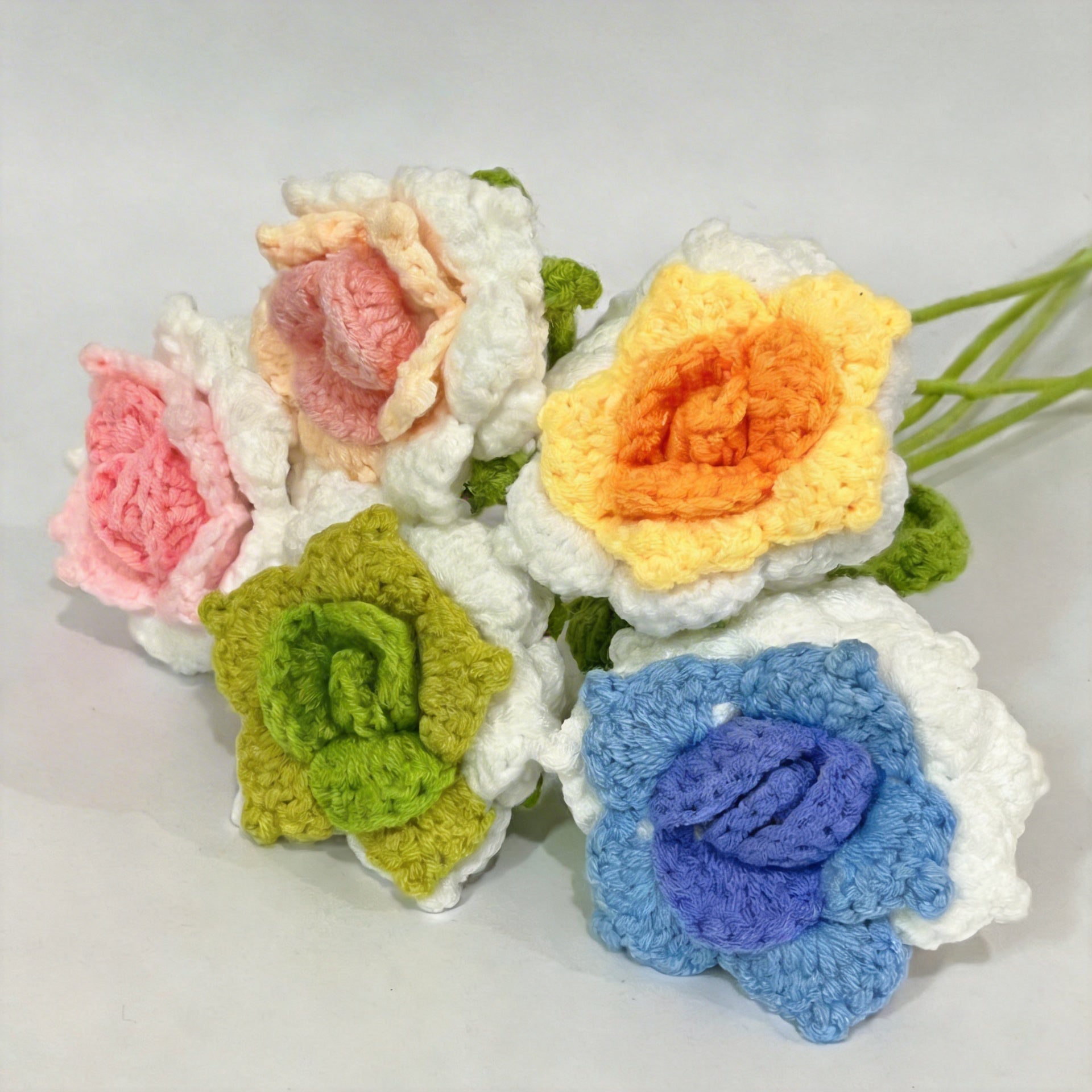Handmade Crochet Rose Flower Decor Gift Knitted Bouquet