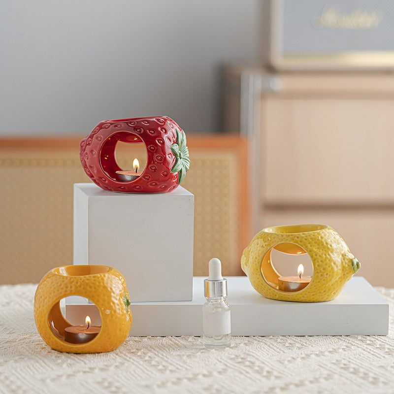 Strawberry Orange Lemon Candle Holder Ceramic Table Decor