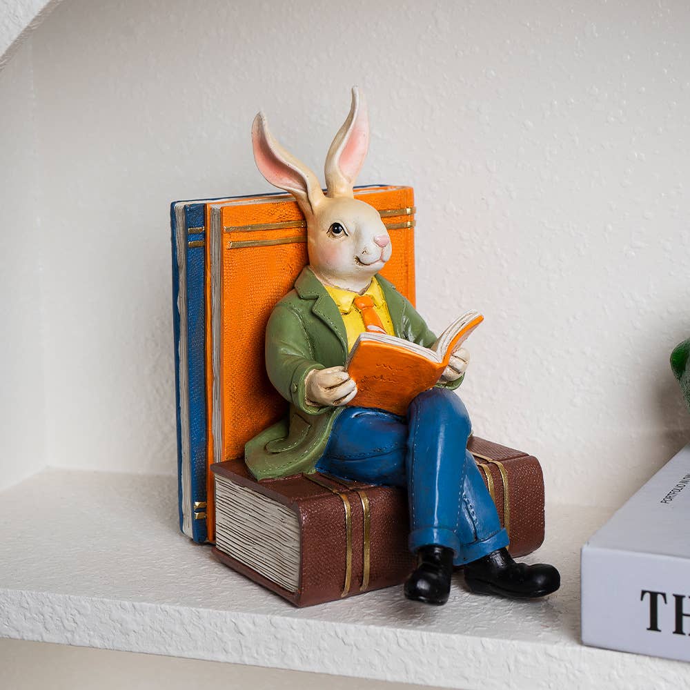 Reading Rabbit Resin Figurine Home Office Table Decor