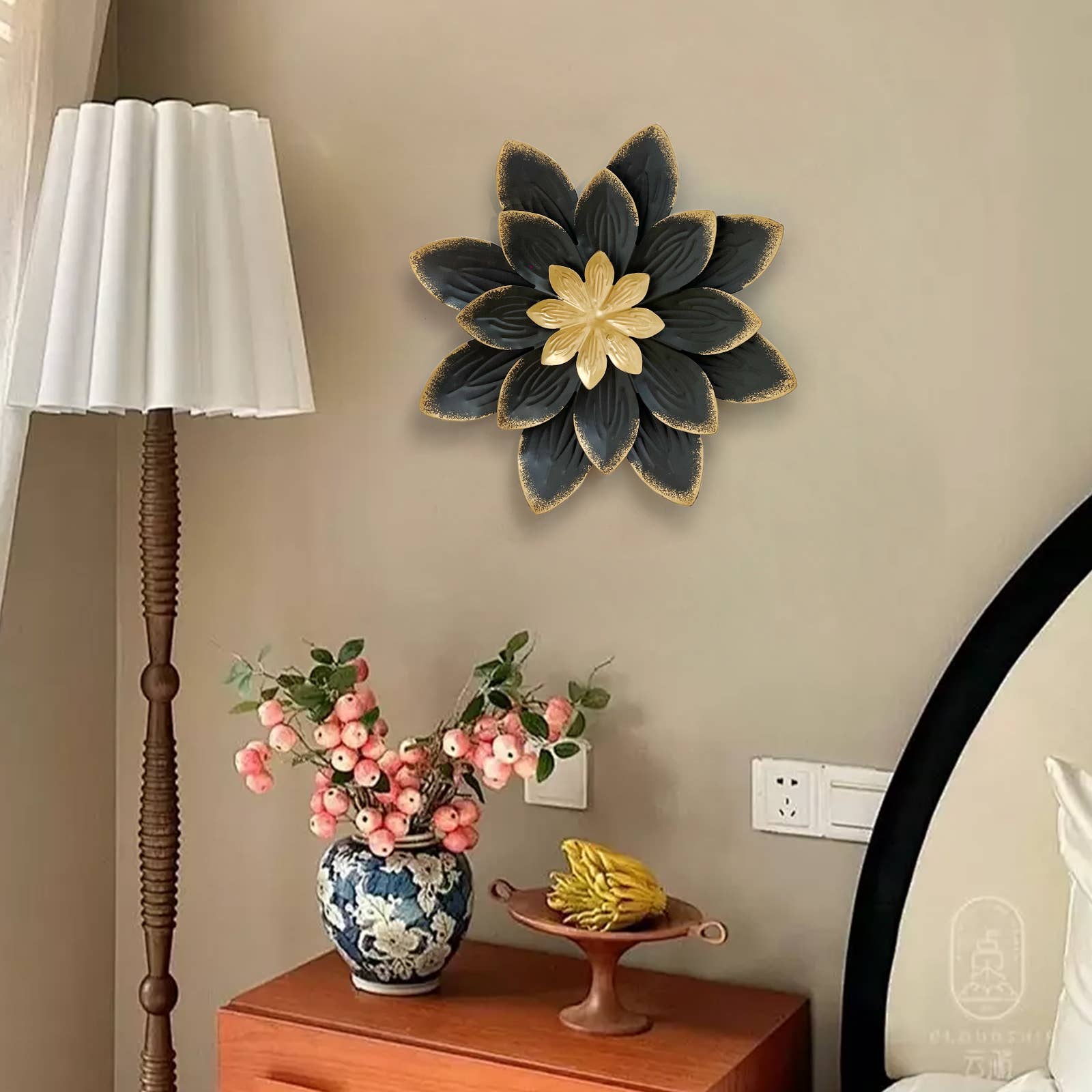 Handmade Black Gold Metal Flower Wall Art Decor 9 Inch