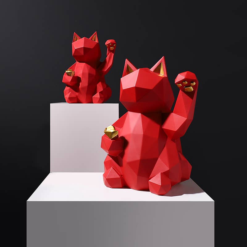 Modern Geometric Lucky Cat Resin Statue Home Decor