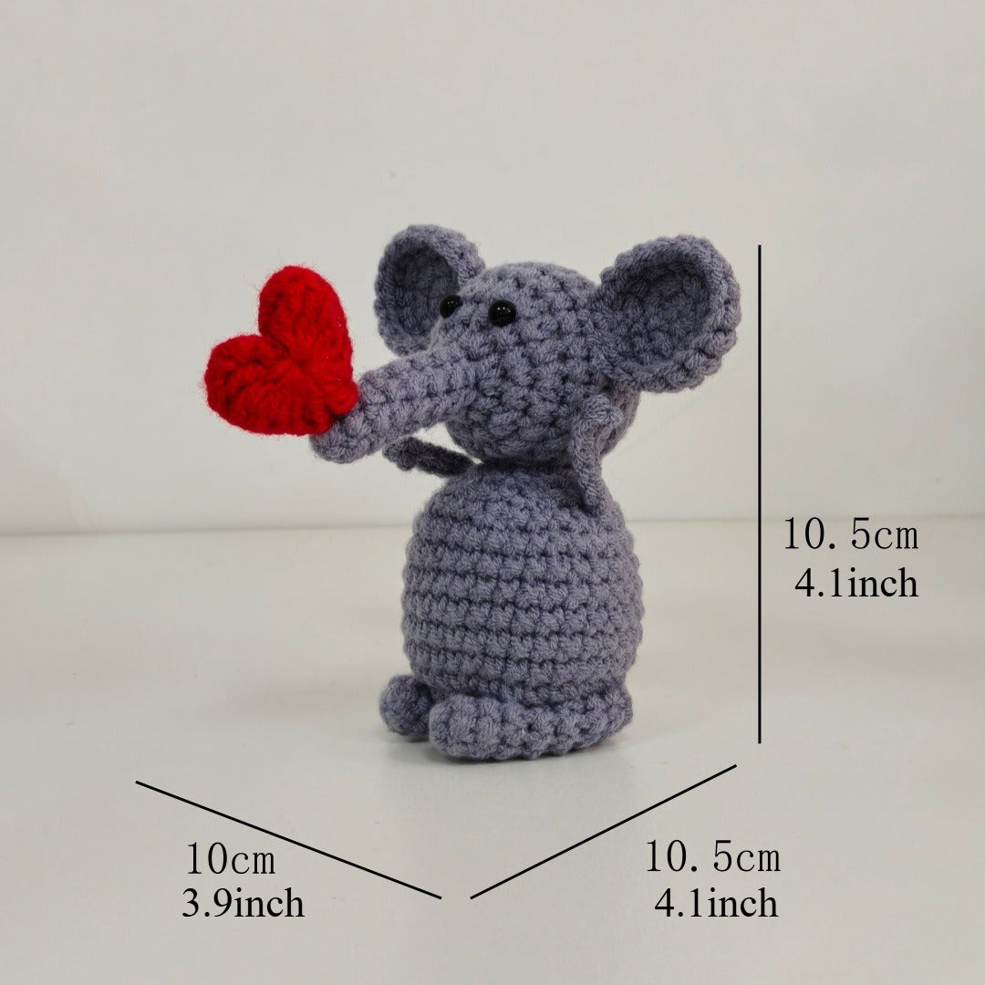 Handmade Crochet Elephant Plush With Heart Message Card