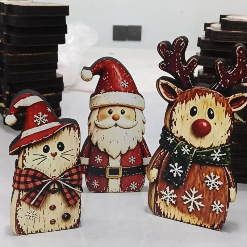 Christmas Wooden Santa Reindeer Cat Tabletop Figurines