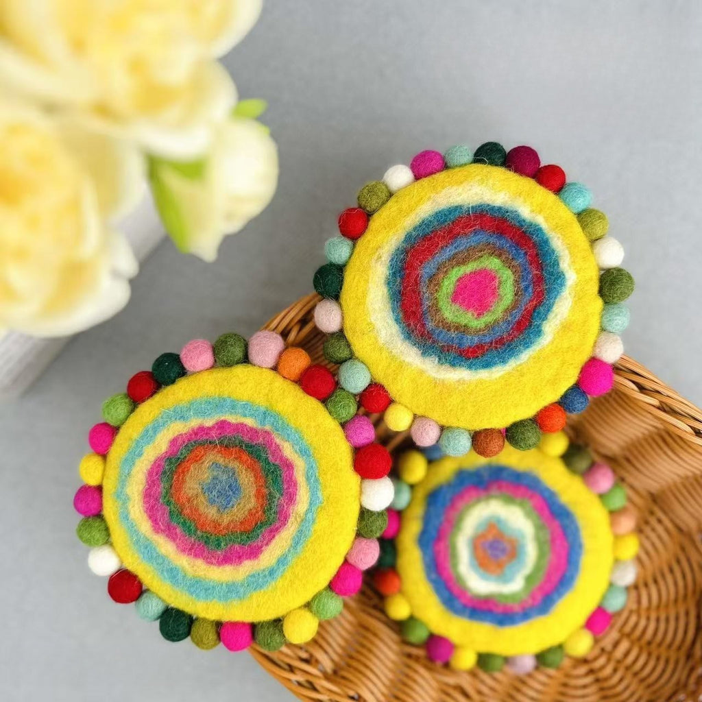 Handmade Felt Coaster Set Wool Dye Round Coasters Hot Pad Table Decor