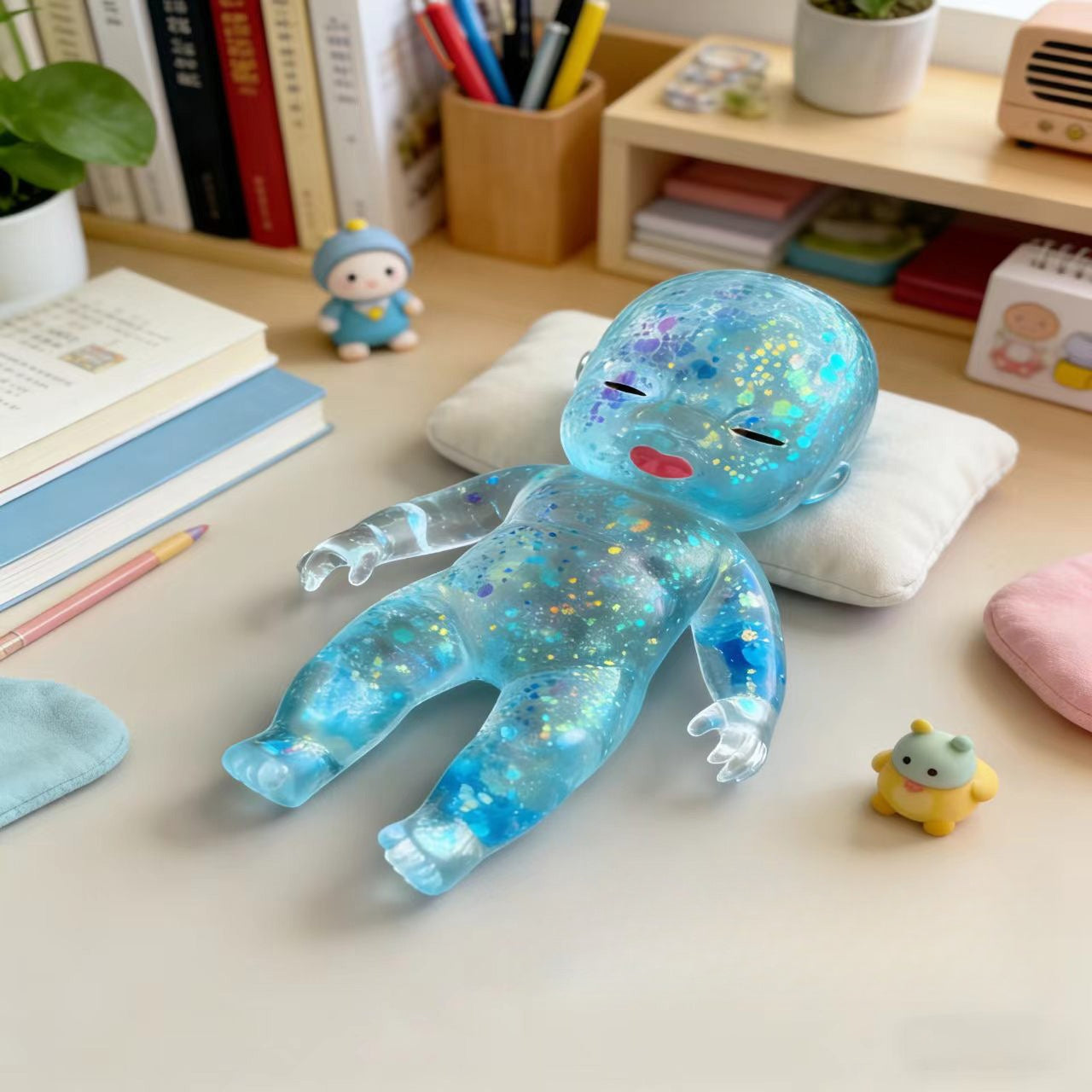 Glitter Jelly Doll Squishy Toy Soft Squeeze Stress Relief