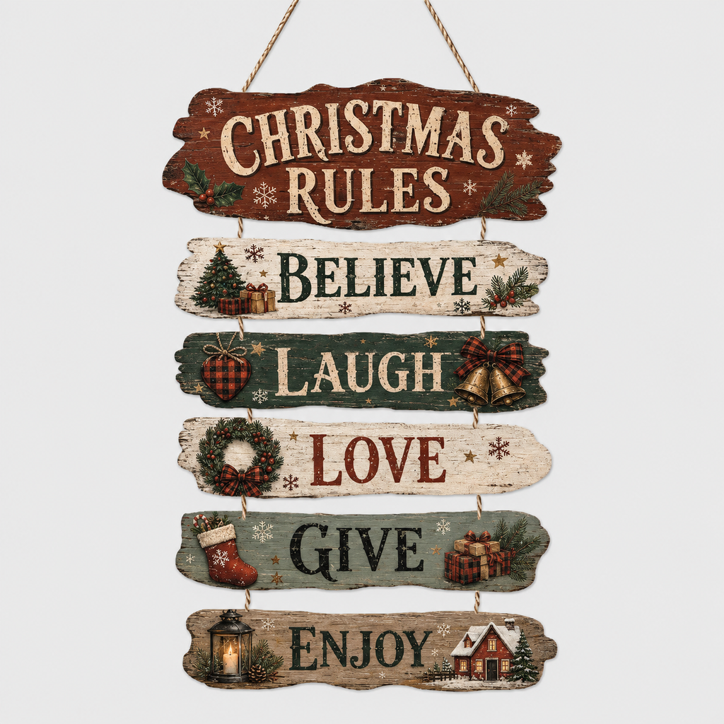 Wooden Christmas Holiday Wall Decor Hanging Ornament