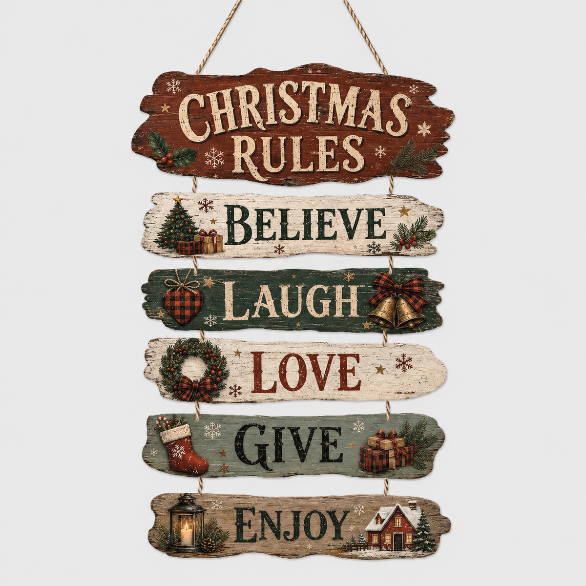 Wooden Christmas Holiday Wall Decor Hanging Ornament
