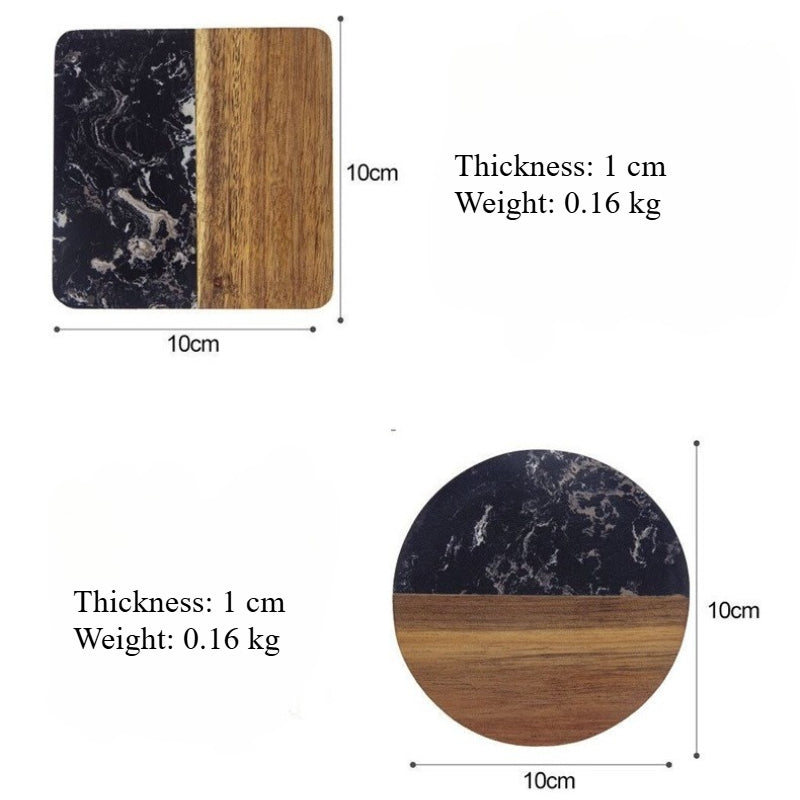 Marble and Wood Drink Coaster Modern Table Cup Mat