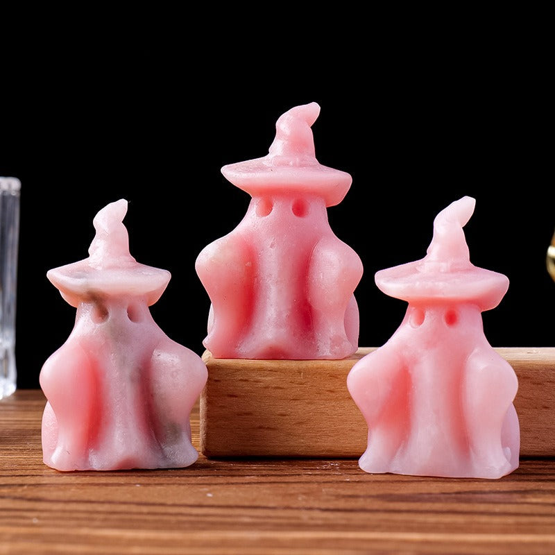Pink Natural Stone Carved Ghost Figurine Halloween Decor