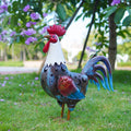 Blue White Solar Rooster Statue for Garden Yard Decor