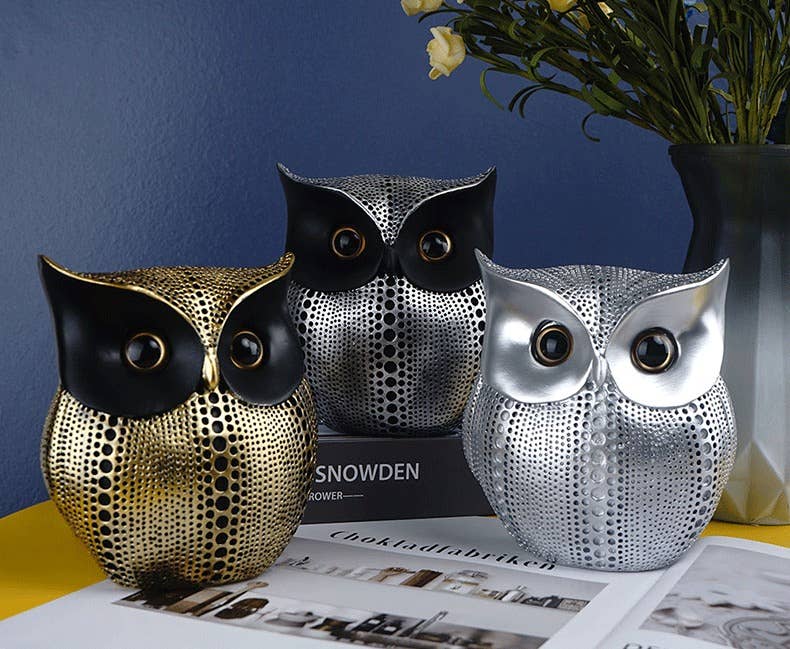 Modern Owl Resin Sculpture Tabletop Home Decor Ornament