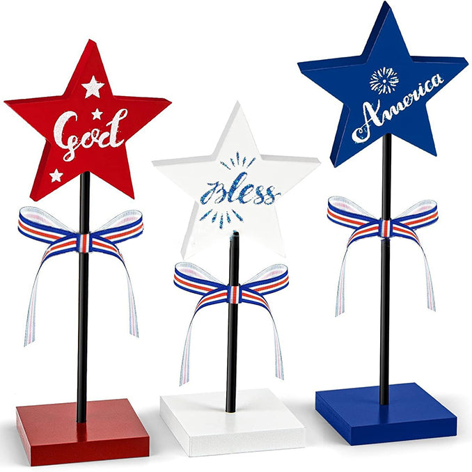Fourth of July Star Table Decor Patriotic Wooden Stand