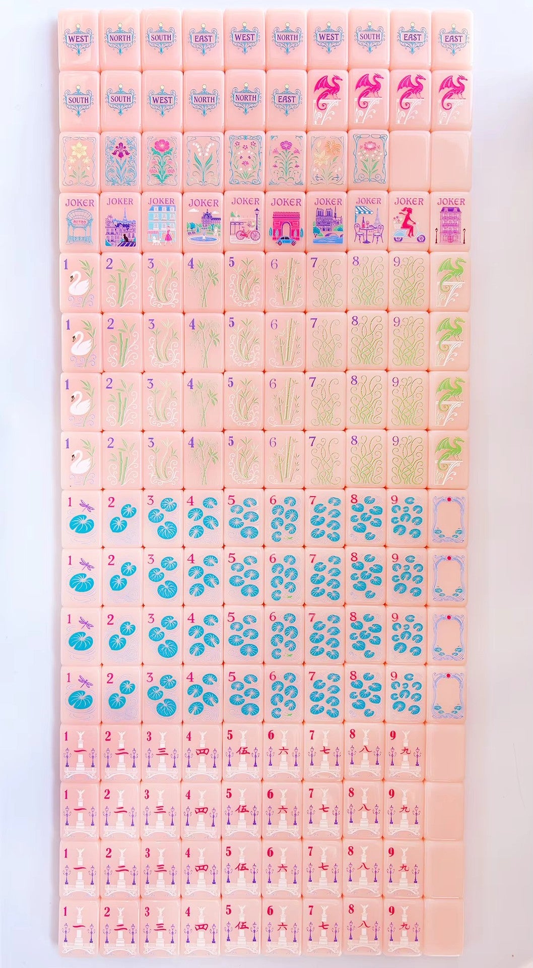Pink Acrylic Mahjong Set Classic Game Tiles