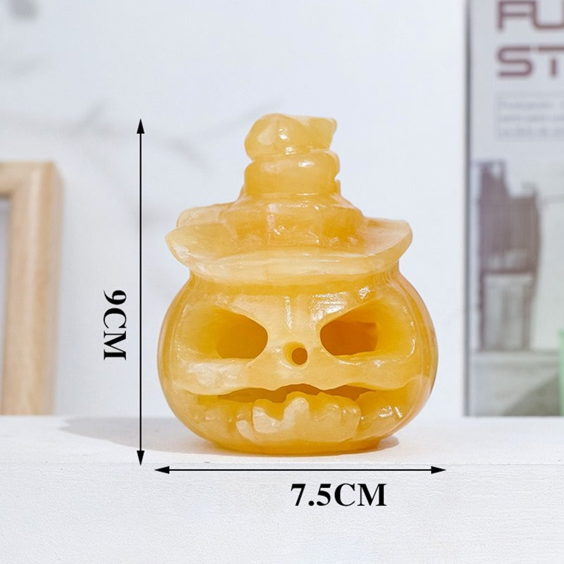 Natural Yellow Calcite Carved Pumpkin Figurine Decor