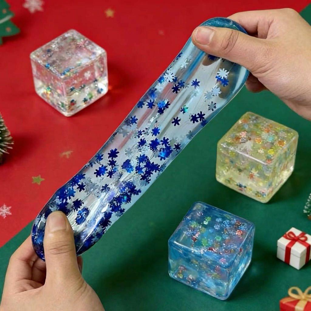 Christmas Ice Cube Squishy Clear Glitter Stress Toy