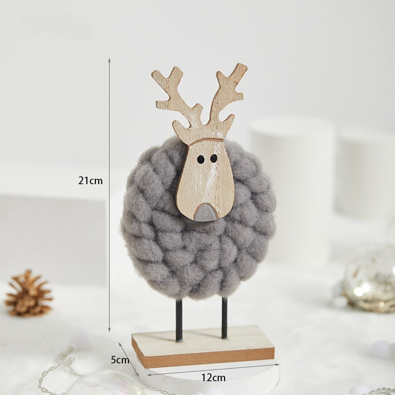 Wooden Wool Felt Christmas Reindeer Tabletop Decoration