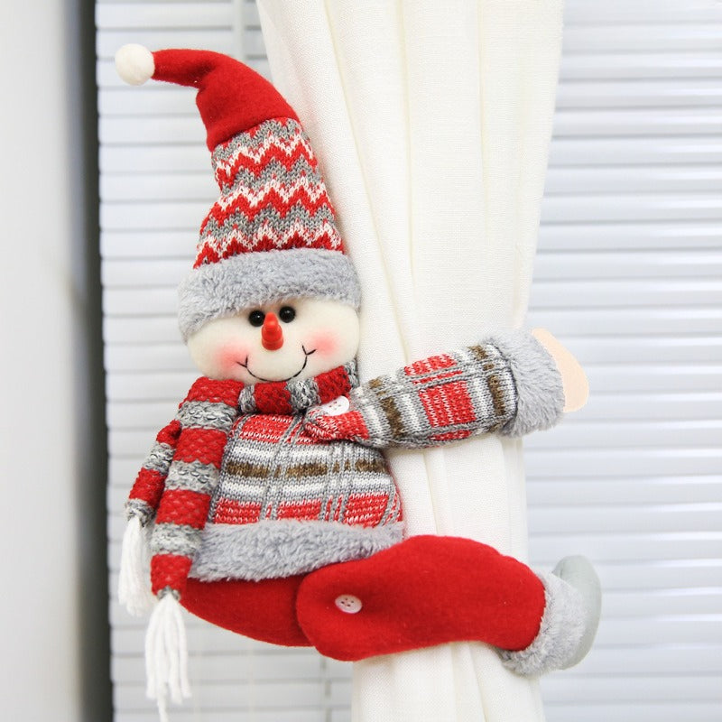 Christmas Fabric Curtain Tiebacks with Santa Snowman Holiday Decor