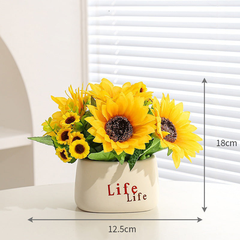 Faux Flower Pot Arrangement Ceramic Planter Decor