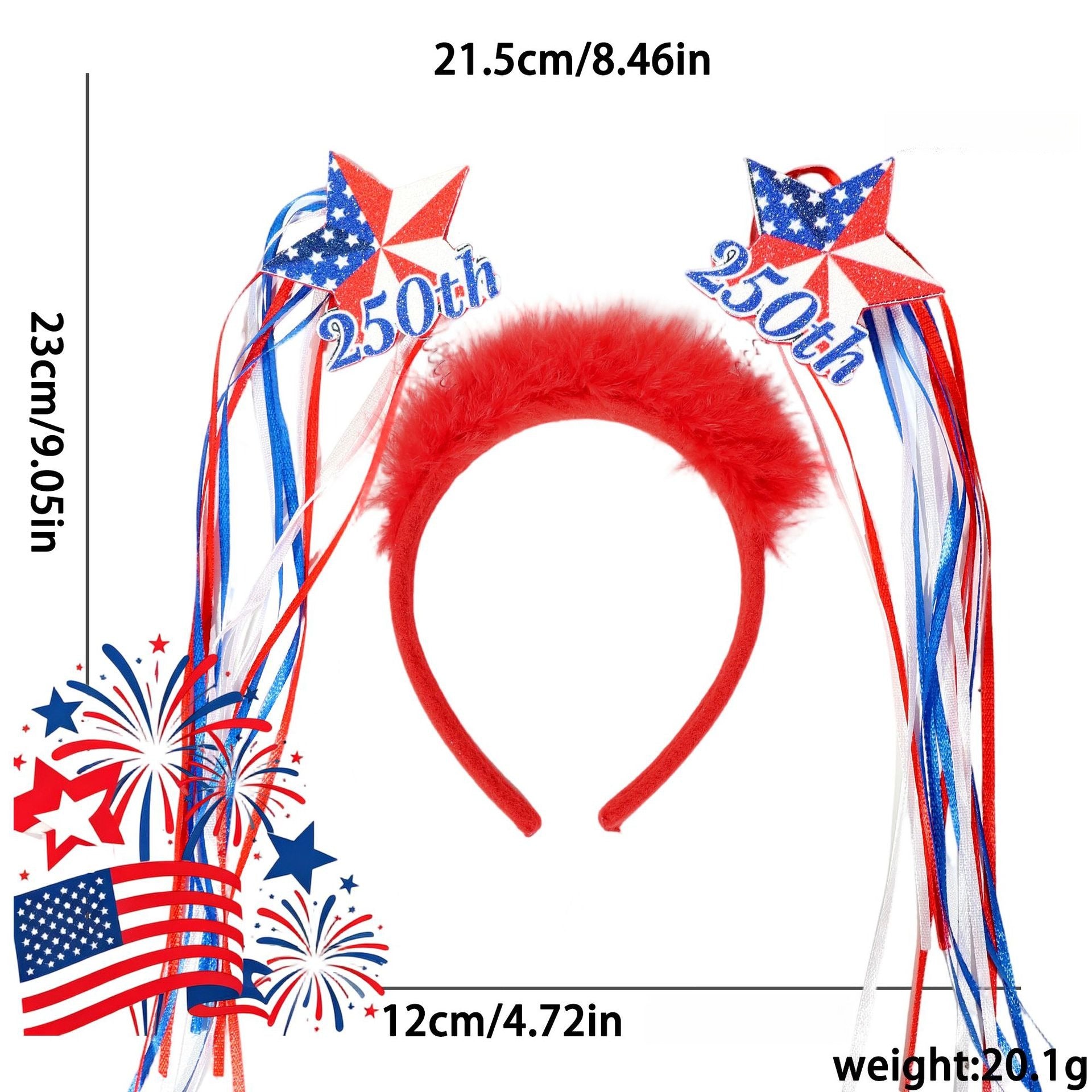 4th of July Patriotic 250th Anniversary Red White Blue Headband