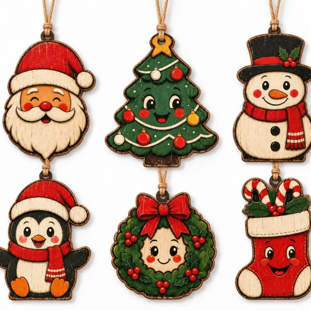 Christmas Wooden Hanging Ornament Set Holiday Decor