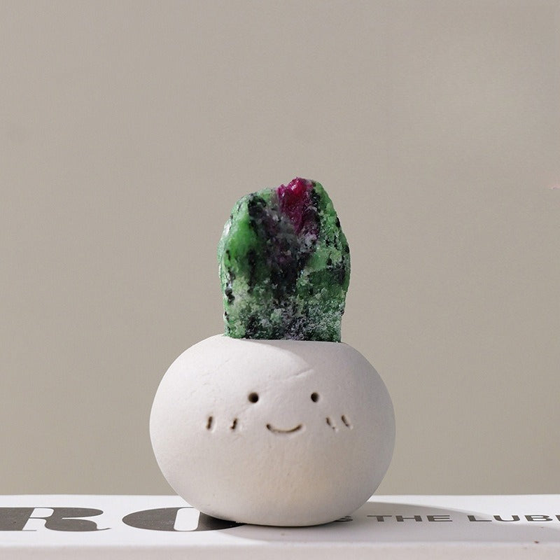 Crystal Stone Mineral Decor with Clay Character Base