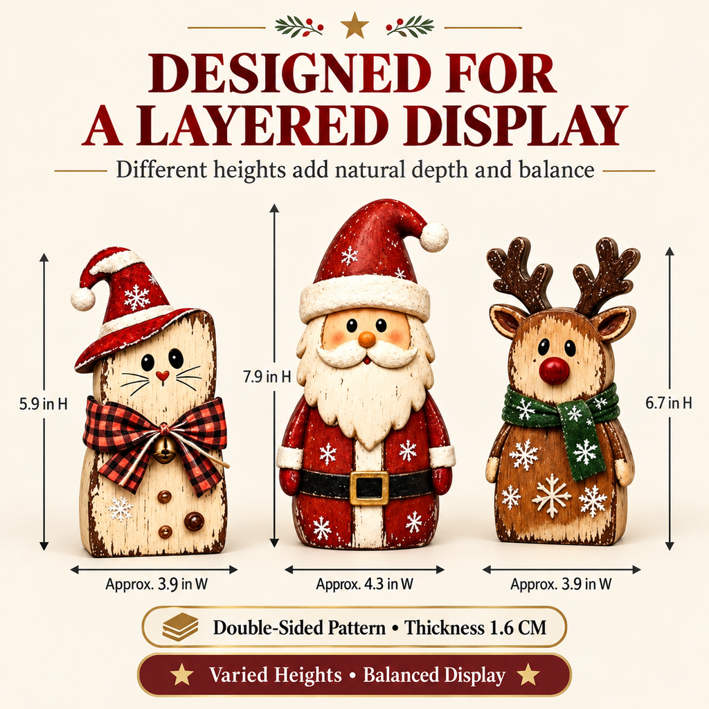 Christmas Wooden Santa Reindeer Cat Tabletop Figurines