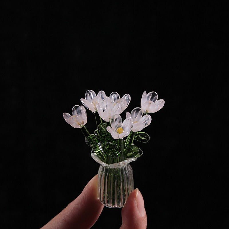 Mini Glass Flower Vase Artificial Floral Decor Gift Ornament