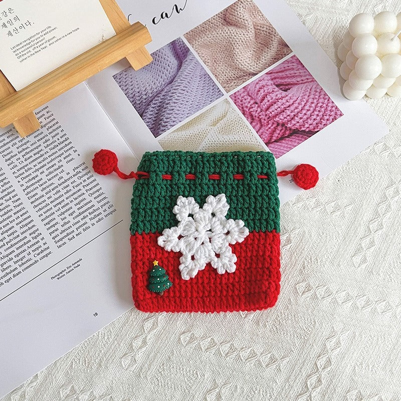 Crochet Christmas Drawstring Gift Pouch Holiday Storage Bag