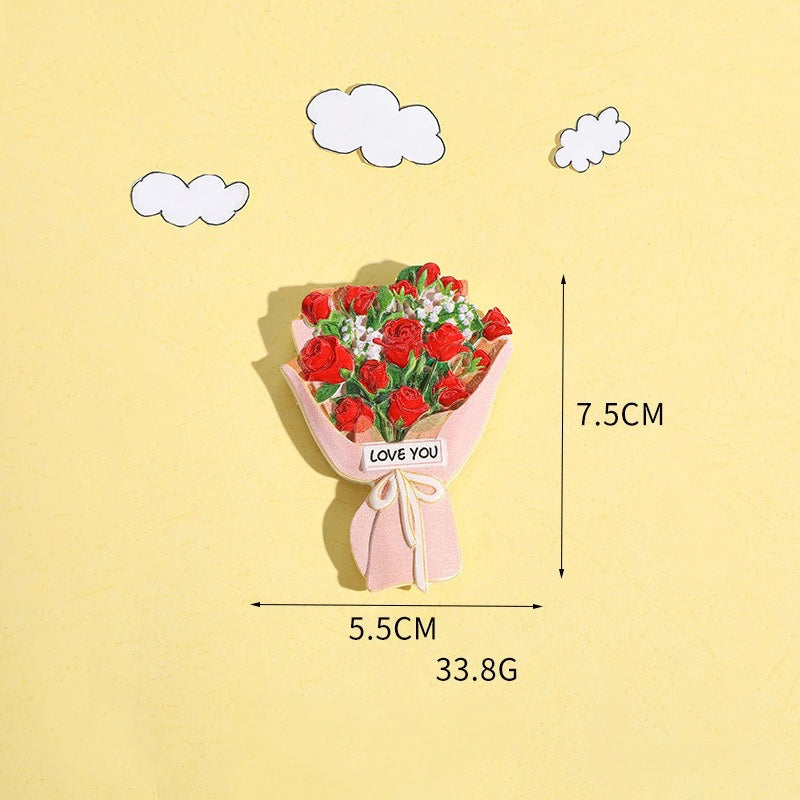 3D Flower Bouquet Fridge Magnet Cute Mini Floral Decor