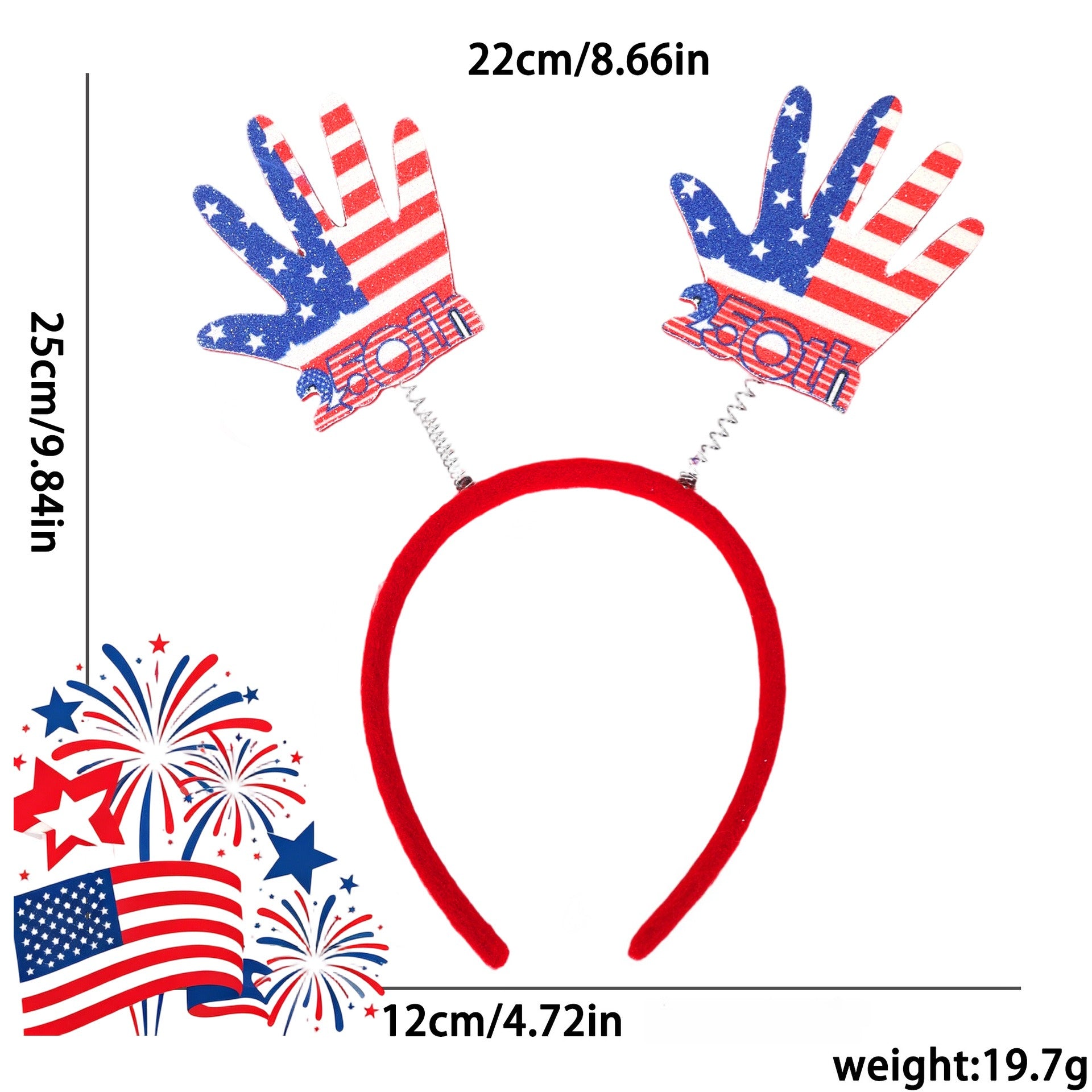 4th of July Patriotic 250th Anniversary Red White Blue Headband