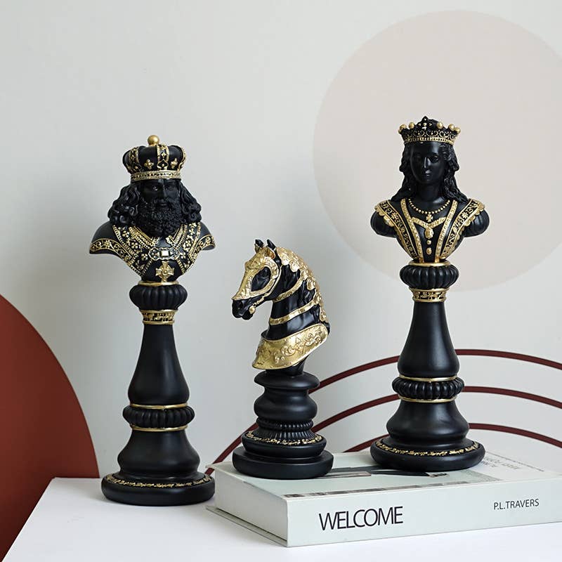 Elegant Resin Chess Piece Figurine Set King Queen Horse