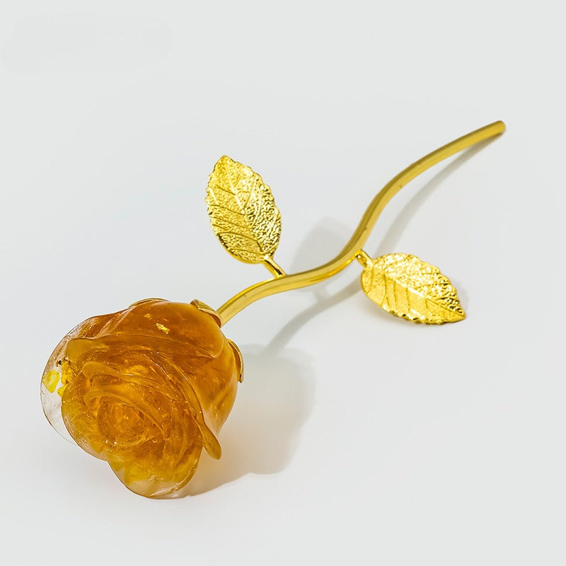 Crystal Stone Resin Flower Stem Decor with Metal Branch