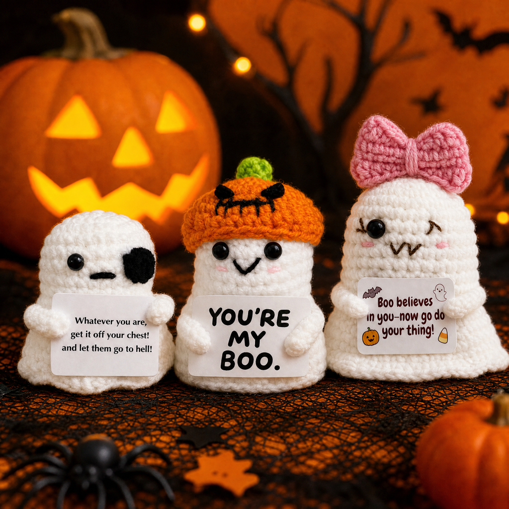 Crochet Ghost Plush Halloween Tabletop Figurine Decor