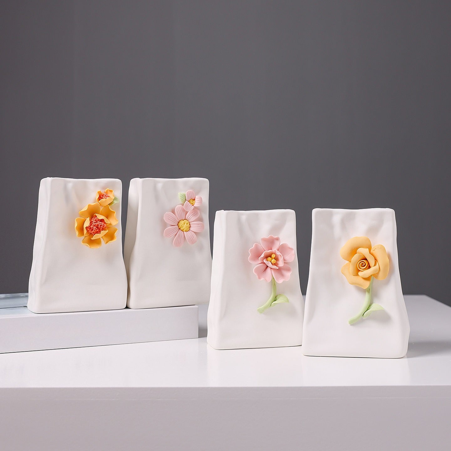 Ceramic Flower Vase Modern Floral Relief Home Decor Accent