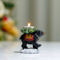 Rustic Black Bear Candle Holder Resin Home Decor