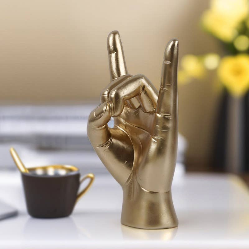 Rock Hand Gesture Resin Sculpture Modern Home Decor