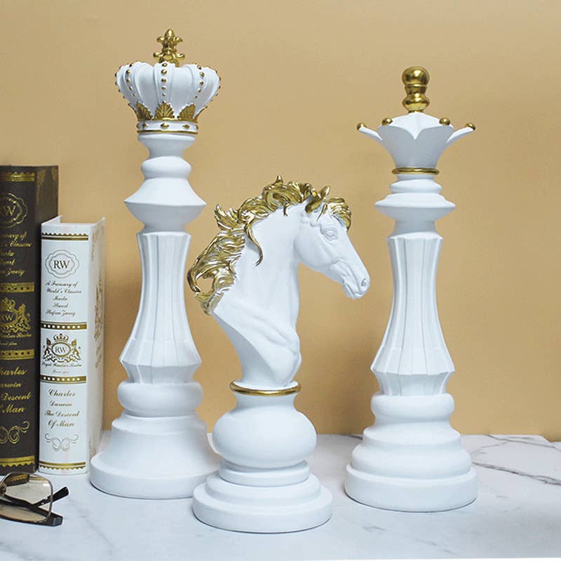 Luxury Chess Piece Resin Sculpture King Queen Horse Decor