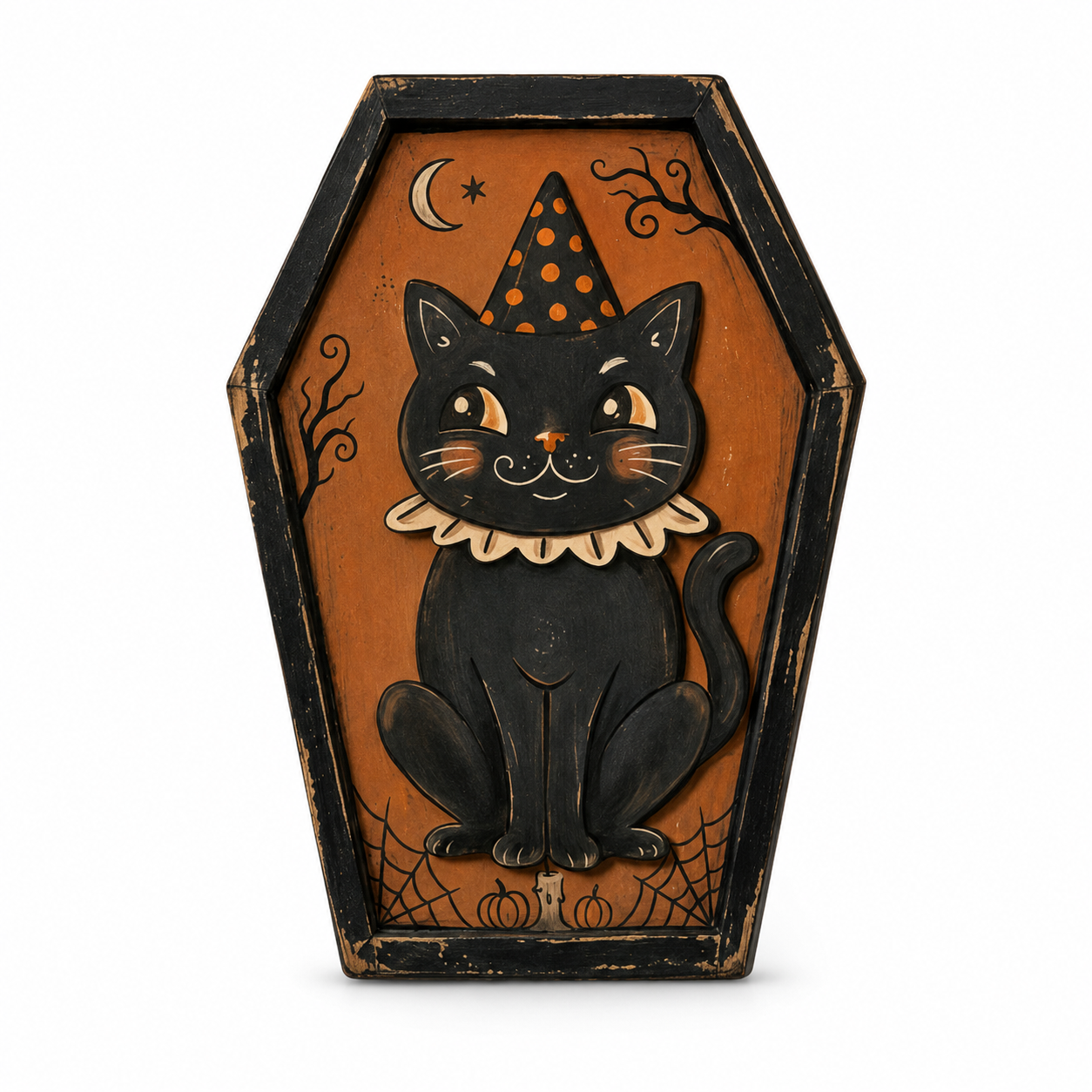 Halloween Wooden Coffin Skull Bat Tabletop Decoration