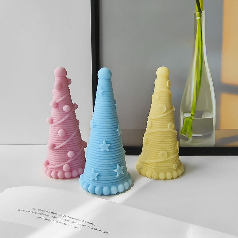 Modern Christmas Tree Candle Decor Colorful Holiday Tabletop Ornament