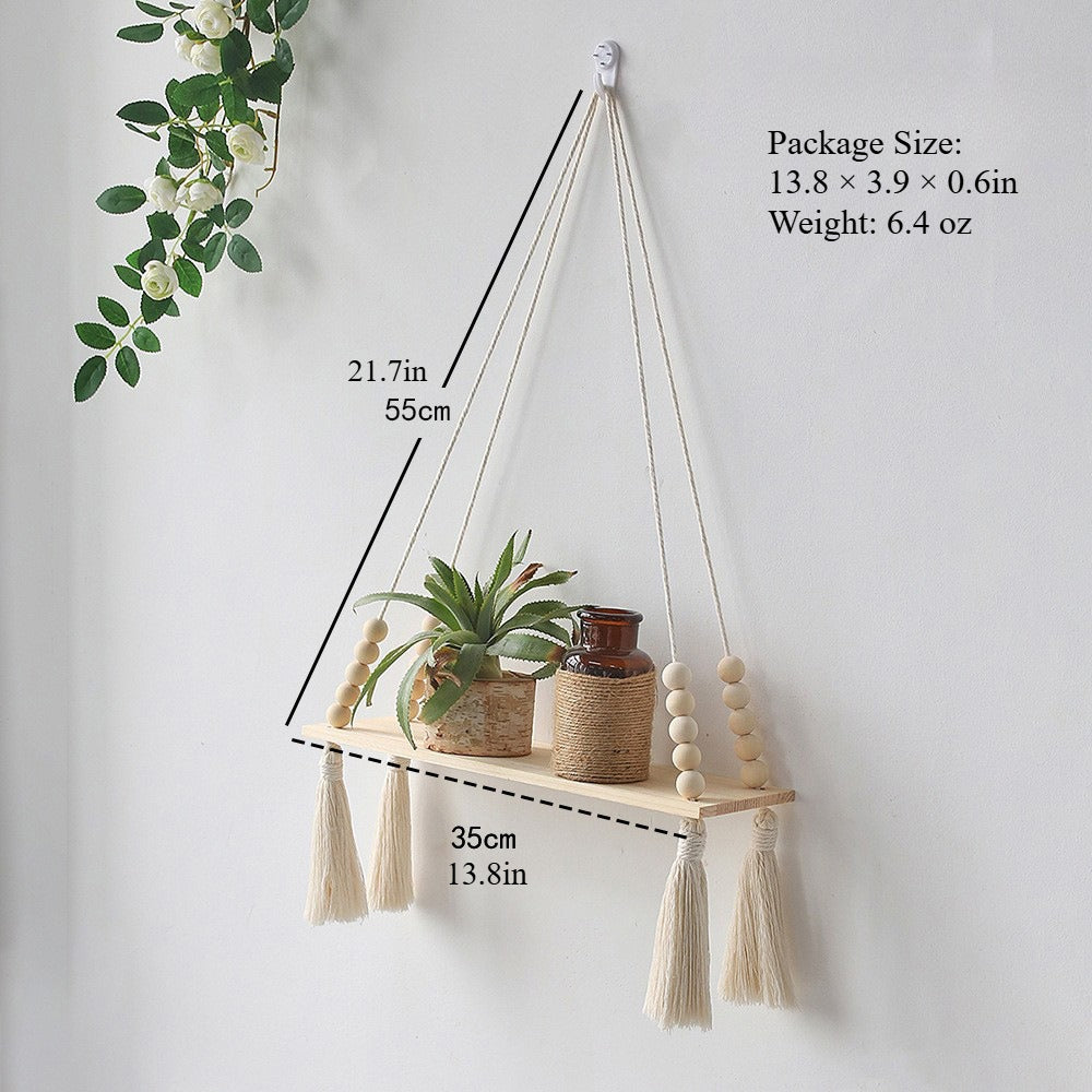 Boho Woven Macrame Wall Hanging Shelf Rustic Home Decor