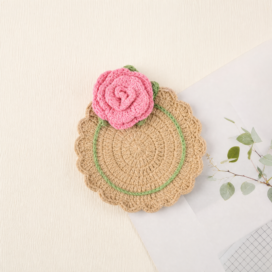 Crochet Flower Coaster Handmade Table Mat Floral Home Decor