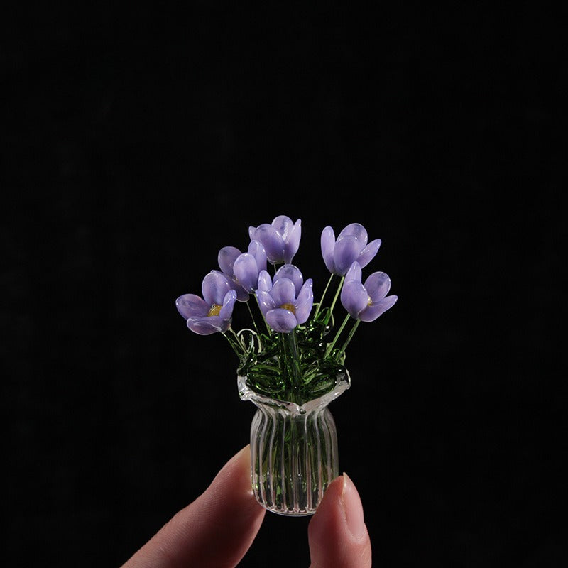 Mini Glass Flower Vase Artificial Floral Decor Gift Ornament